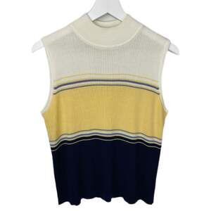 Y2K Color Block Striped Sleeveless Mock Neck Sweater - Women's Size M